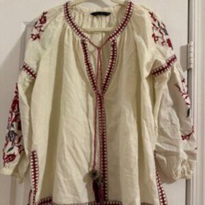 Zara Gypsy/Bohemian Oversize M Top Cotton/Linen, Embroidery Detail
